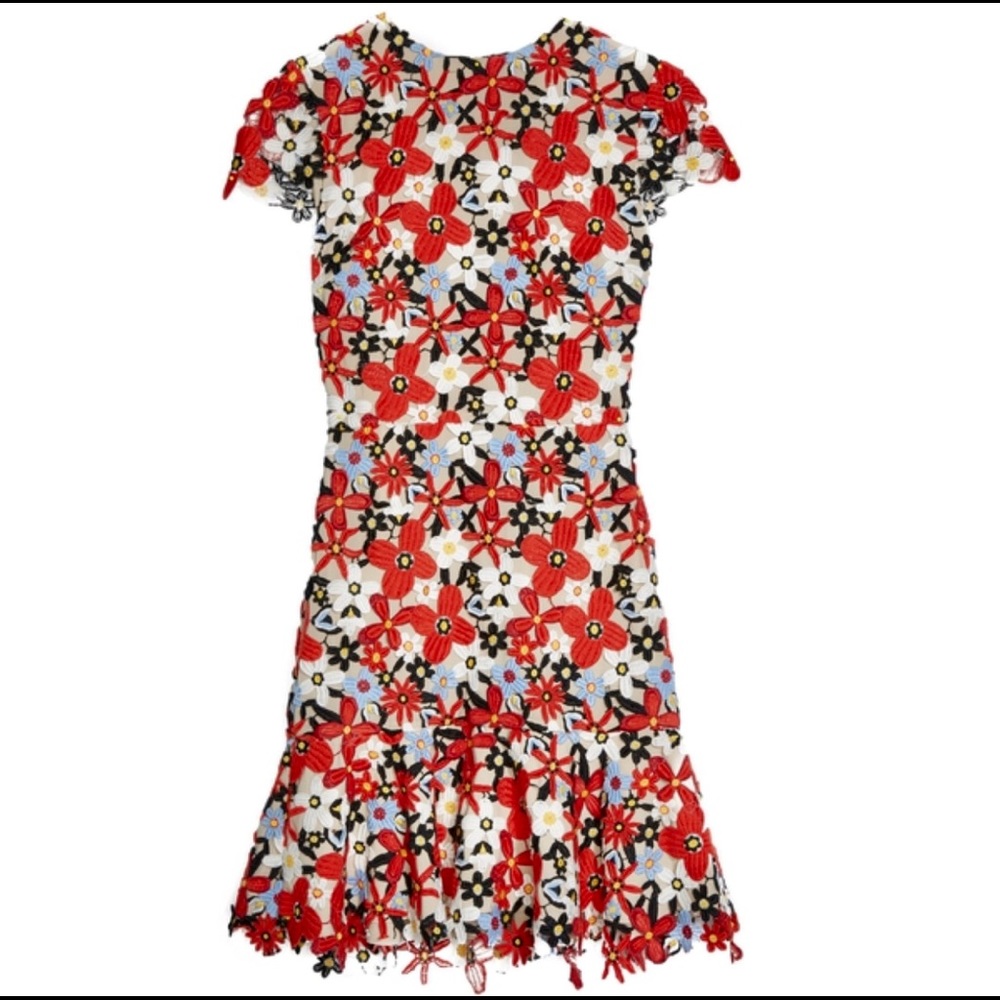 ALICE + OLIVIA Red IMANI Cap Sleeve Floral Dress